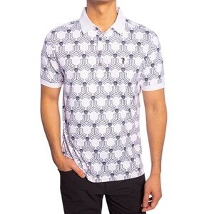 William Murray Golf Tee Tile S/S Polo White Grey Size L NWT Retired Print